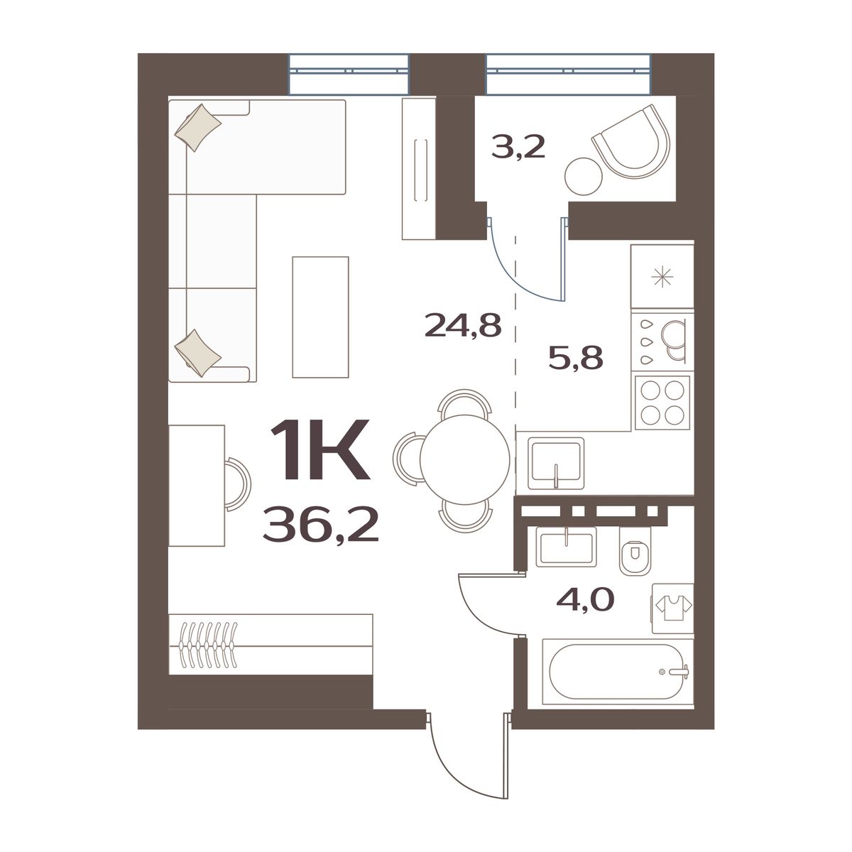 ЖК Меридианы Улисса, 1-комн кв 36,2 м2, за 5 645 000 ₽